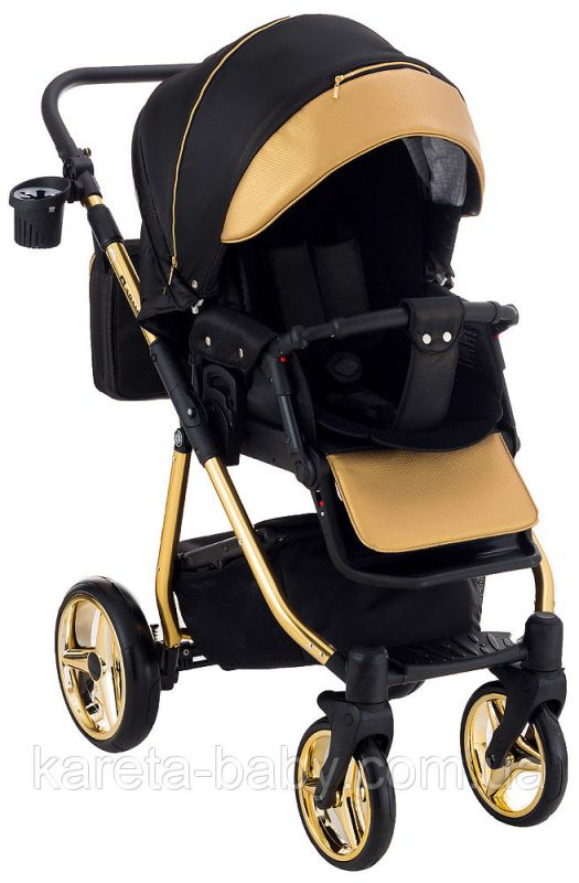 Коляска 2 в 1 Adamex Sierra Polar (Gold) SR436 чорний (люрікс) - золота шкіра (перфорація)