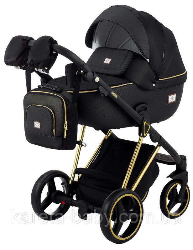 Коляска 2 в 1 Adamex Mimi Polar (Gold) Y836B чорний (люрікс) - чорна шкіра (перфорація)