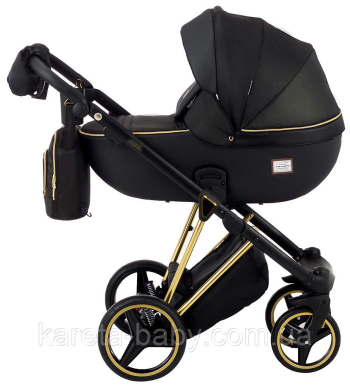 Коляска 2 в 1 Adamex Mimi Polar (Gold) Y836B чорний (люрікс) - чорна шкіра (перфорація)