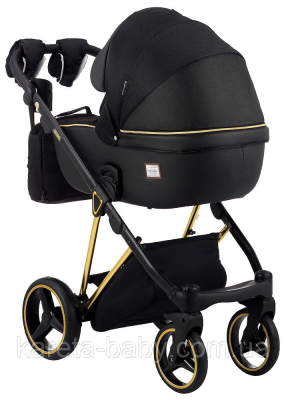 Коляска 2 в 1 Adamex Mimi Polar (Gold) Y836B чорний (люрікс) - чорна шкіра (перфорація)