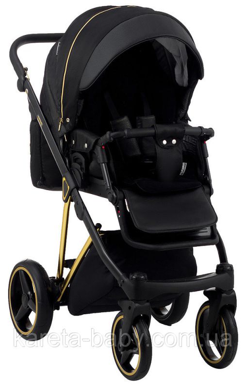 Коляска 2 в 1 Adamex Mimi Polar (Gold) Y836B чорний (люрікс) - чорна шкіра (перфорація)