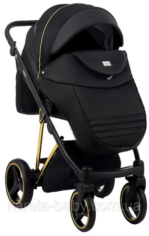 Коляска 2 в 1 Adamex Mimi Polar (Gold) Y836B чорний (люрікс) - чорна шкіра (перфорація)