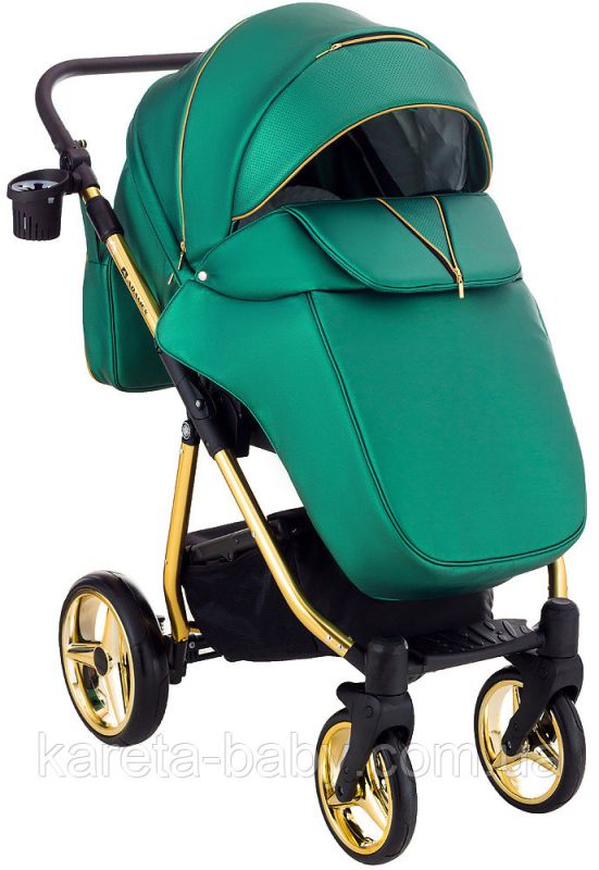 Коляска 2 в 1 Adamex Sierra Polar (Gold) шкіра 100% Y216 зелений перламутр