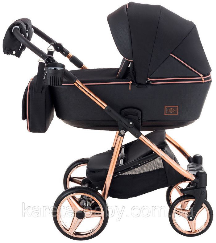 Коляска 2 в 1 Adamex Sierra Polar (Pink Gold) SR408 черный - черный кожа (перфорация)