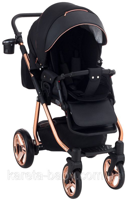 Коляска 2 в 1 Adamex Sierra Polar (Pink Gold) SR408 черный - черный кожа (перфорация)