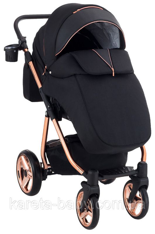 Коляска 2 в 1 Adamex Sierra Polar (Pink Gold) SR408 черный - черный кожа (перфорация)