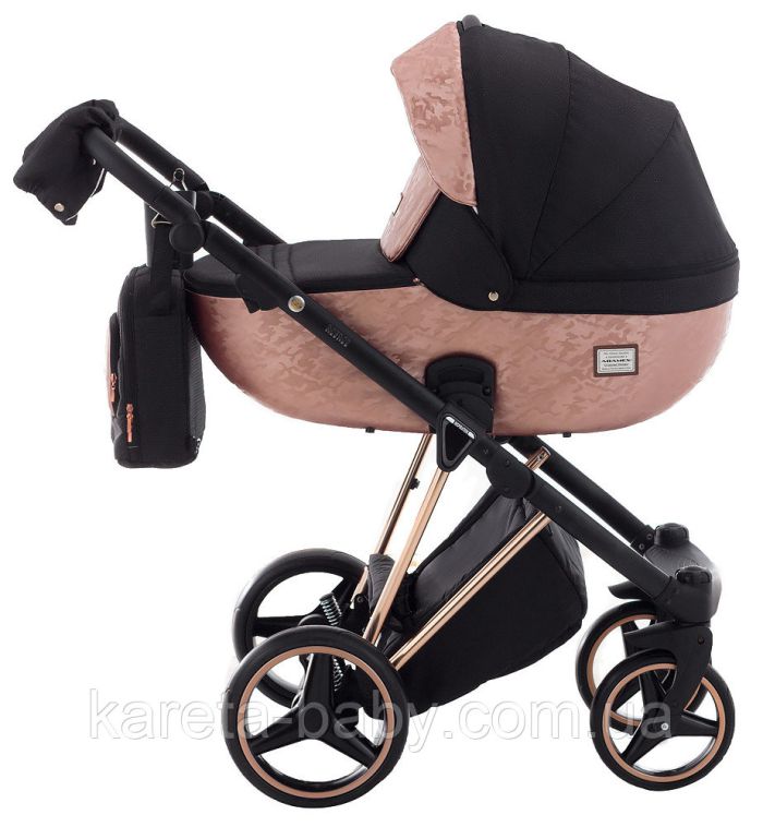 Коляска 2 в 1 Adamex Mimi Polar (Pink Gold) BR604 черный (люрикс) - медный (принт) кожа (выдавленная точка)