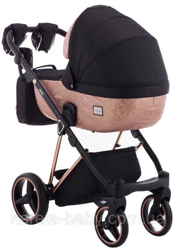 Коляска 2 в 1 Adamex Mimi Polar (Pink Gold) BR604 черный (люрикс) - медный (принт) кожа (выдавленная точка)