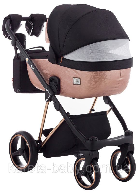 Коляска 2 в 1 Adamex Mimi Polar (Pink Gold) BR604 черный (люрикс) - медный (принт) кожа (выдавленная точка)
