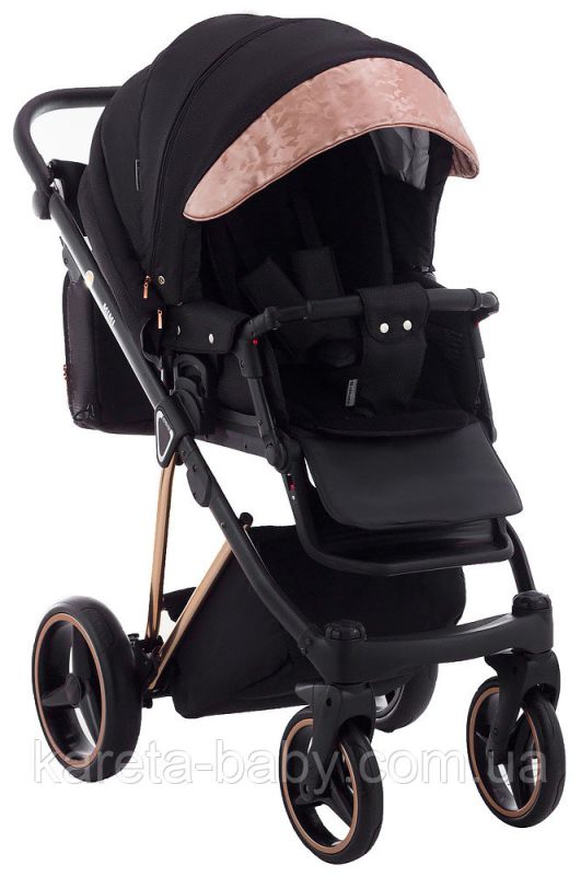Коляска 2 в 1 Adamex Mimi Polar (Pink Gold) BR604 черный (люрикс) - медный (принт) кожа (выдавленная точка)