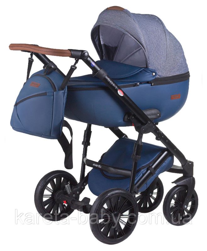 Коляска 2 в 1 Everflo Soft джинс-шкіра S-24 графіт джинс (з синім відливом) - темно-синя шкіра