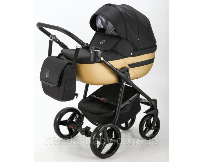 Коляска 2 в 1 Adamex Cortina Pro CP-231 черный + золото на круглой раме