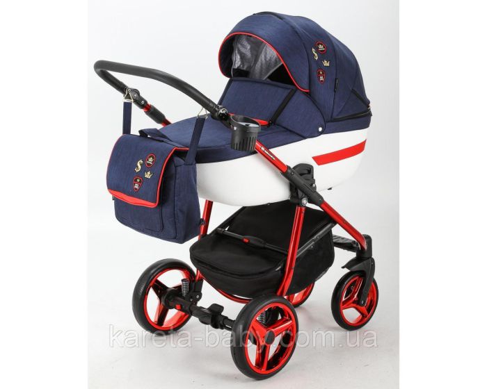 Коляска 2 в 1 Adamex Cortina Pro CP-480 синій з білим+червона рама
