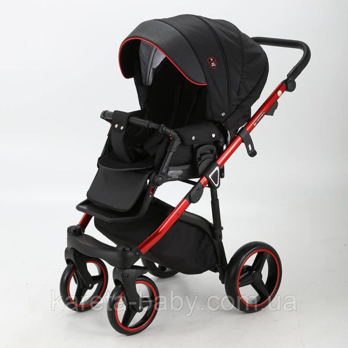 Коляска 2 в 1 Adamex Cortina CT-403 чорна+червона рама