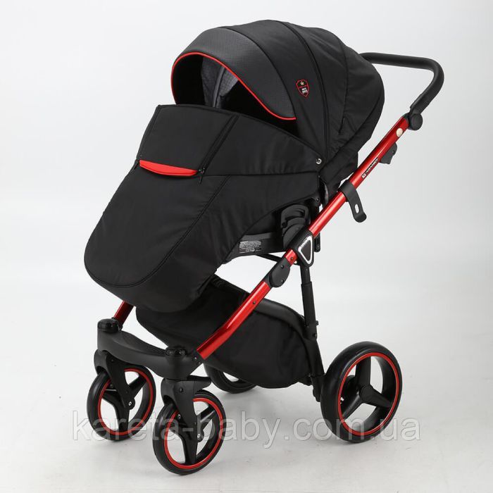 Коляска 2 в 1 Adamex Cortina CT-403 чорна+червона рама
