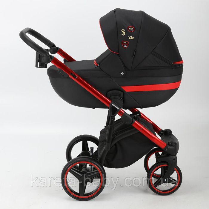 Коляска 2 в 1 Adamex Cortina CT-403 чорна+червона рама