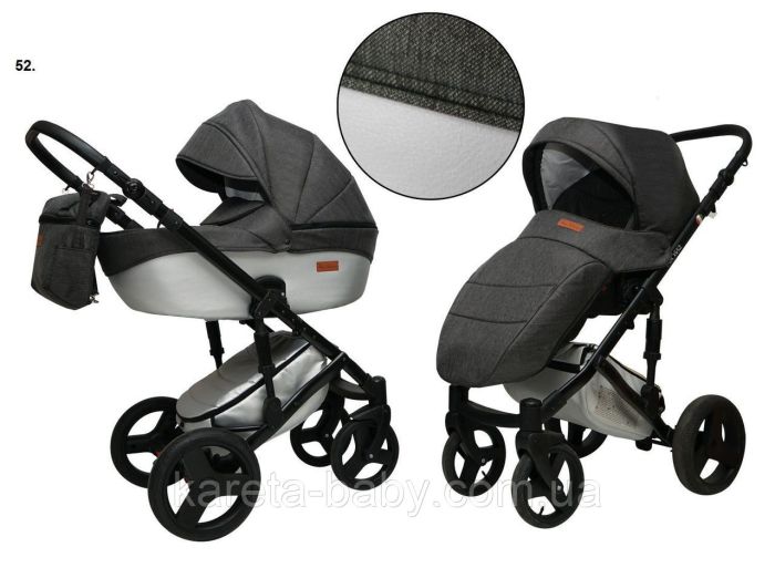 Коляска 2 в 1 Mikrus Onyx 52 сірий текстиль+срібло