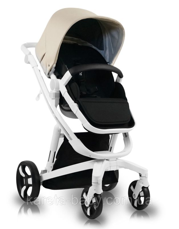 Коляска 2 в 1 iBebe istop 16 бежева екошкіра (біла рама)
