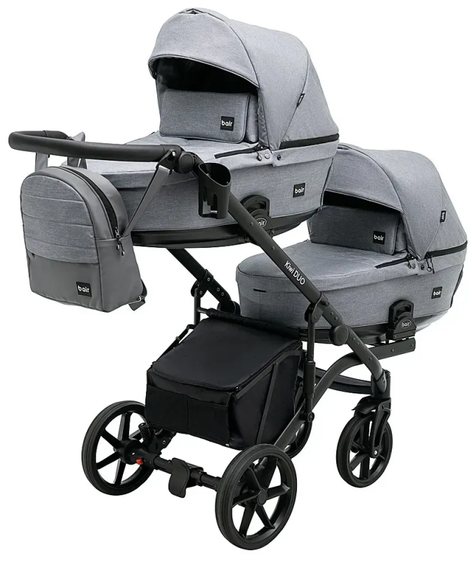 Коляска 2 в 1 для двойни Bair Kiwi DUO Soft BKP-218 серый