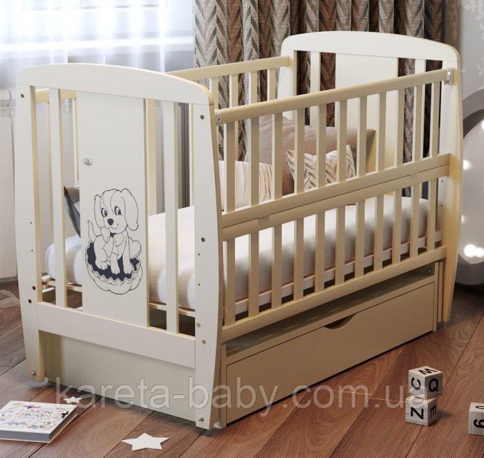 Ліжко Babyroom Собачка маятник, ящик, відкидний бік DSMYO-3 бук слонова кістка