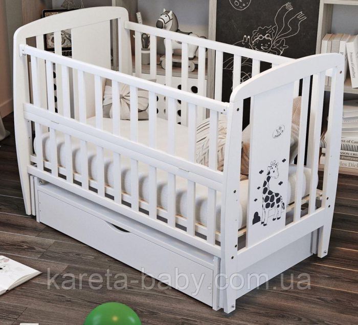 Кровать Babyroom Жирафик маятник, ящик, откидной бок DJMYO-3  бук белый
