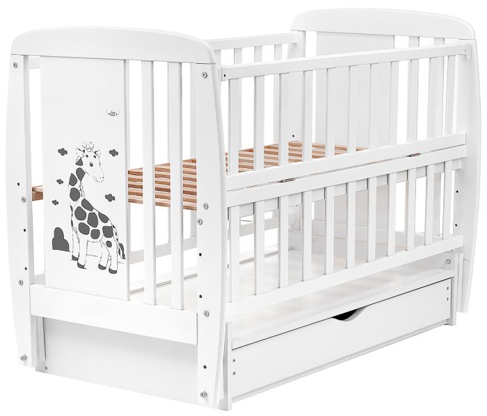 Кровать Babyroom Жирафик маятник, ящик, откидной бок DJMYO-3  бук белый