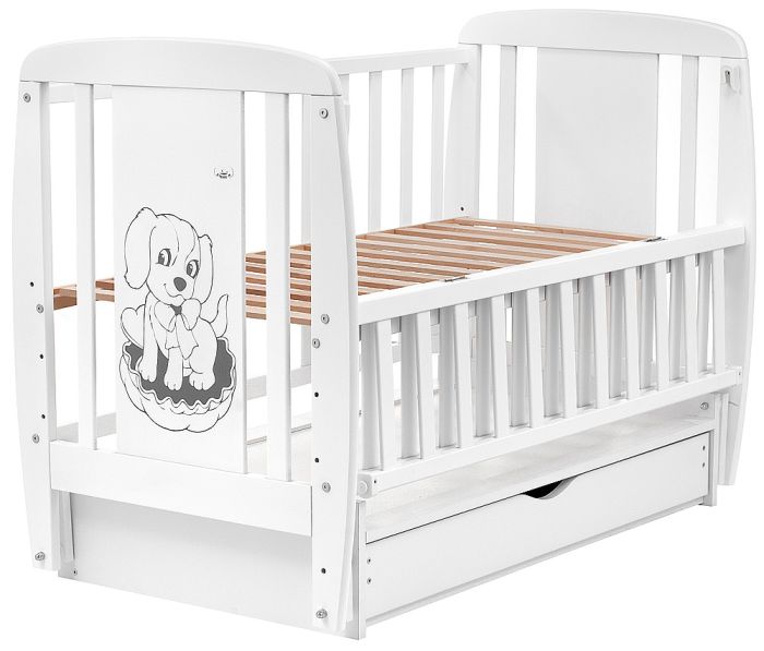 Ліжко Babyroom Собачка маятник, ящик, відкидний бік DSMYO-3 бук білий