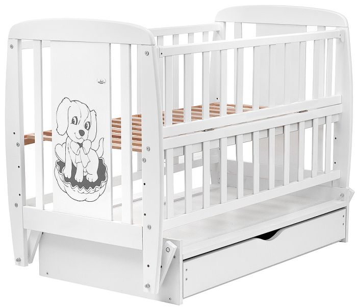 Ліжко Babyroom Собачка маятник, ящик, відкидний бік DSMYO-3 бук білий