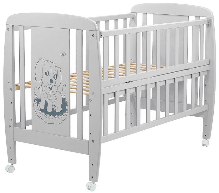 Кровать Babyroom Собачка откидной бок, колеса DSO-01  бук серый