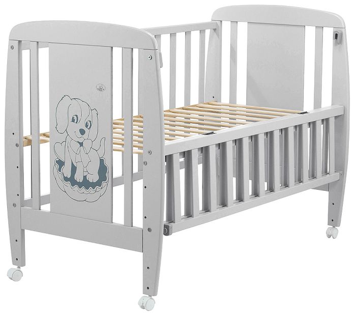 Кровать Babyroom Собачка откидной бок, колеса DSO-01  бук серый