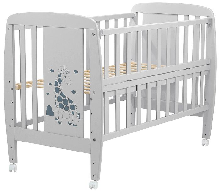 Кровать Babyroom Жирафик откидной бок, колеса DJO-01  бук серый