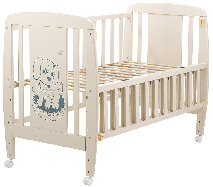 Кровать Babyroom Собачка откидной бок, колеса DSO-01  бук слоновая кость