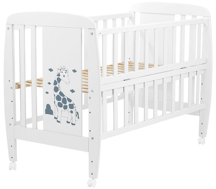 Кровать Babyroom Жирафик откидной бок, колеса DJO-01  бук белый
