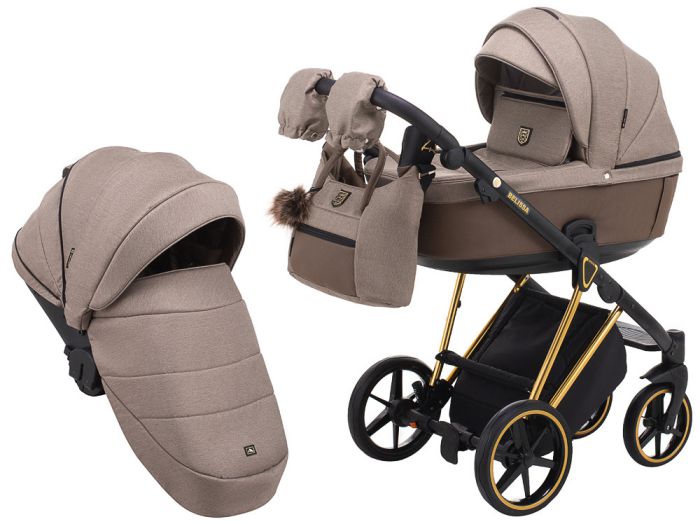 Коляска 2 в 1 Adamex Belissa Special Edidion (Gold) PS-526 коричневий - коричнева шкіра (перфорація)