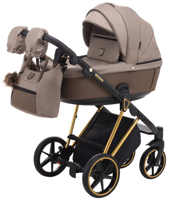 Коляска 2 в 1 Adamex Belissa Special Edidion (Gold) PS-526 коричневий - коричнева шкіра (перфорація)