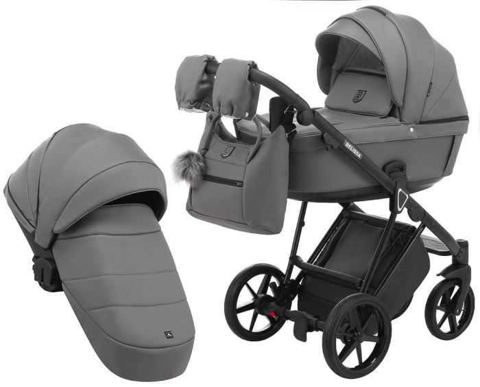 Коляска 2 в 1 Adamex Belissa ECO кожа 100% SA-4 темно-серый