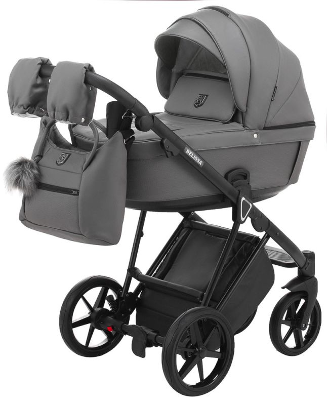 Коляска 2 в 1 Adamex Belissa ECO кожа 100% SA-4 темно-серый