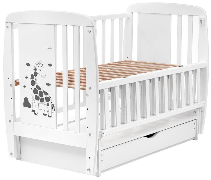 Кровать Babyroom Жирафик маятник, ящик, откидной бок DJMYO-3  бук белый