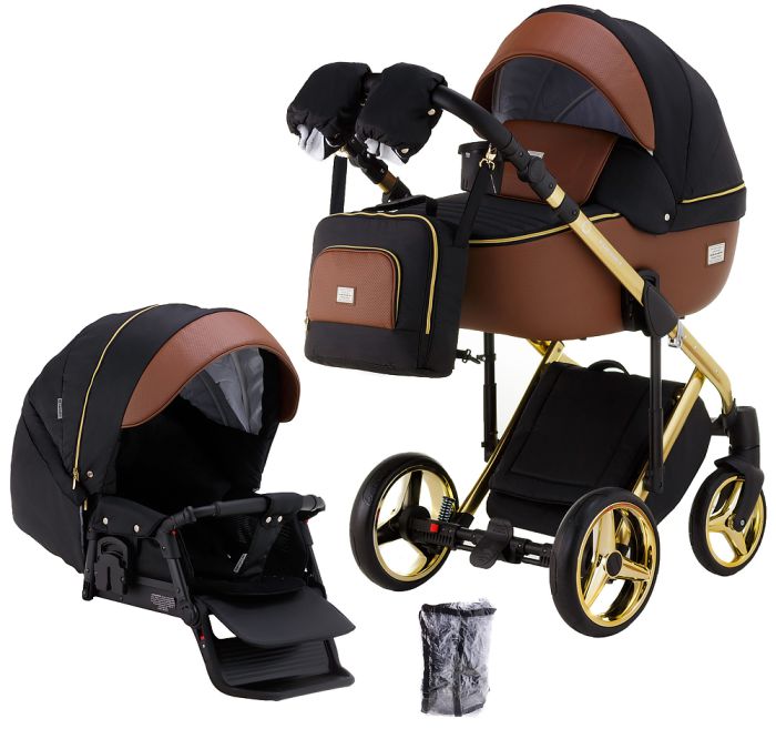 Коляска 2 в 1 Adamex Luciano Polar (Gold) Y800 коричневий (шкіра) - чорний