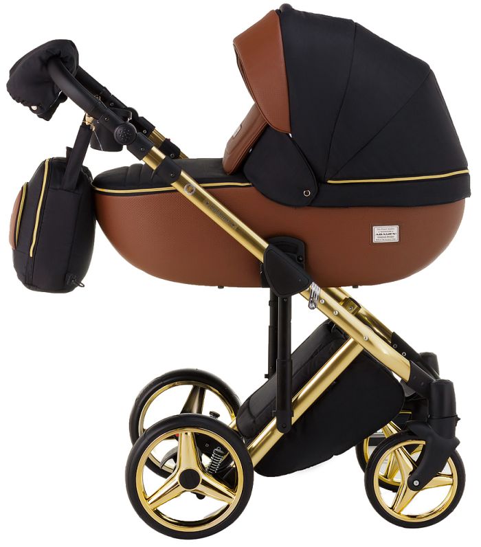 Коляска 2 в 1 Adamex Luciano Polar (Gold) Y800 коричневий (шкіра) - чорний