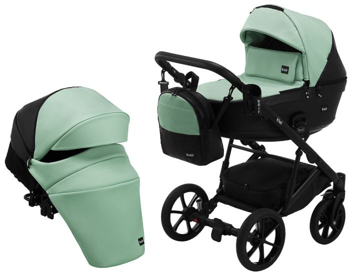 Коляска 2 в 1 Bair Kiwi кожа 100% BK-8/15 мятный - черный