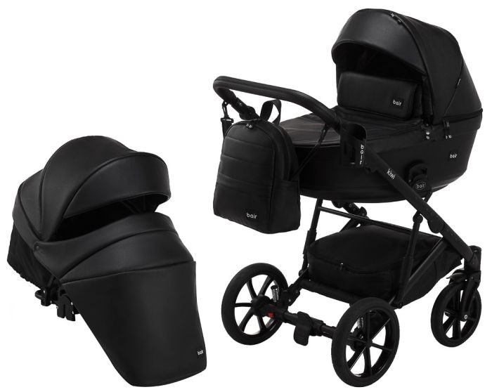 Коляска 2 в 1 Bair Kiwi кожа 100% BK-15 черный