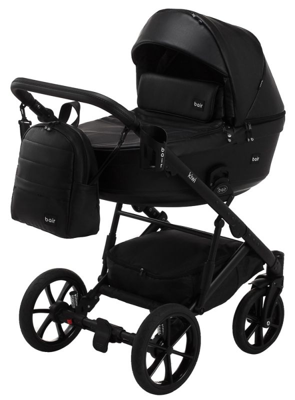 Коляска 2 в 1 Bair Kiwi кожа 100% BK-15 черный