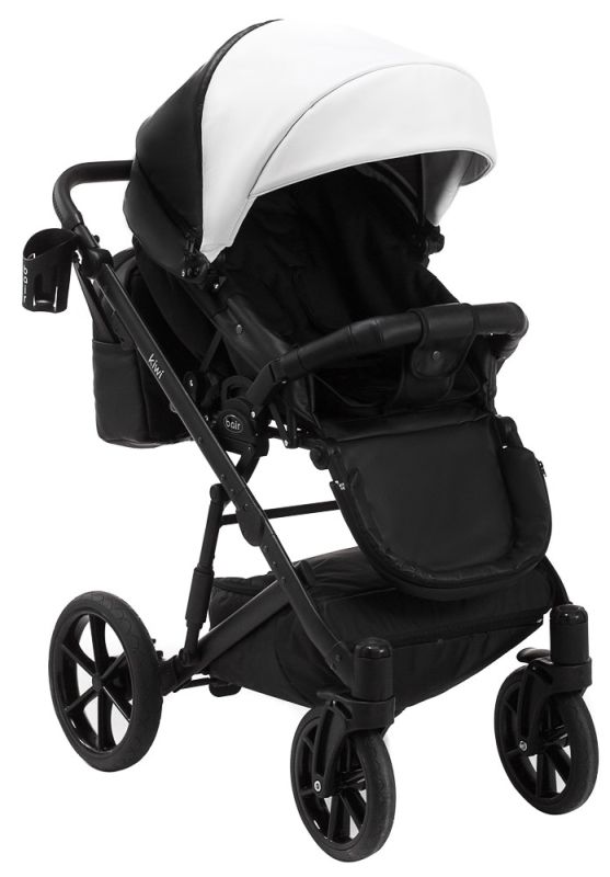 Коляска 2 в 1 Bair Kiwi шкіра 100% BK-51/15 білий - чорний