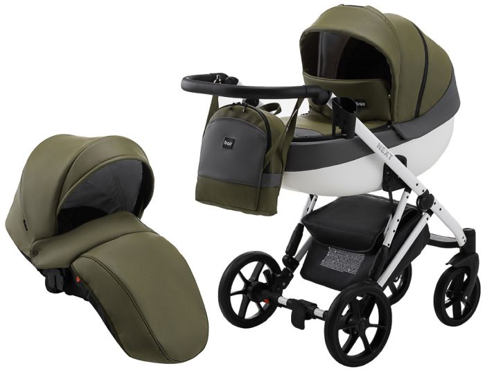 Коляска 2 в 1 Bair Next White шкіра 100% 59 хакі