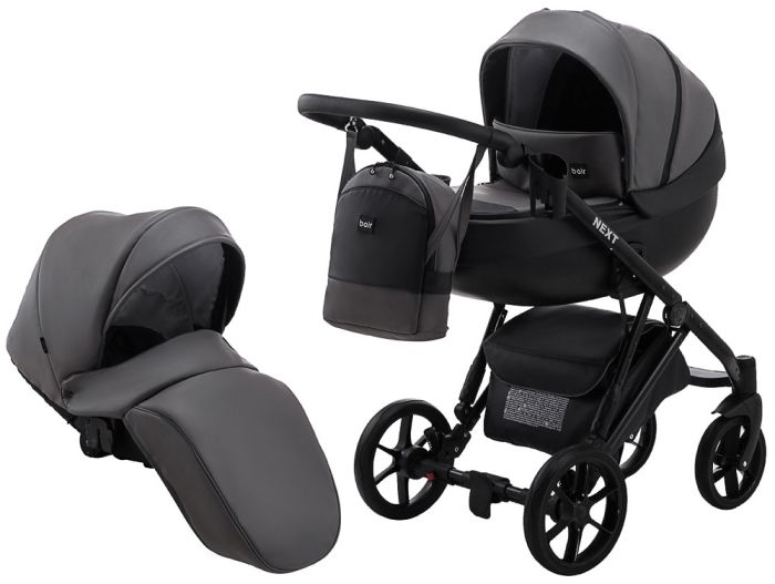 Коляска 2 в 1 Bair Next кожа 100% 25 графит