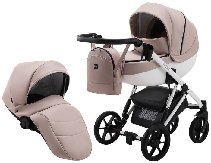 Коляска 2 в 1 Bair Next White кожа 100% 64 капучино