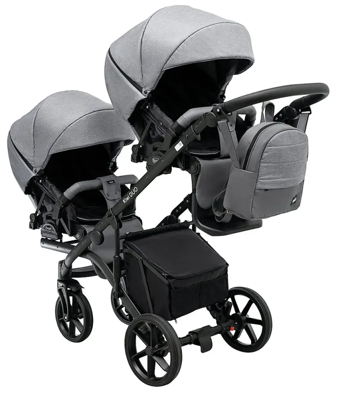 Коляска 2 в 1 для двойни Bair Kiwi DUO Soft BKP-218 серый