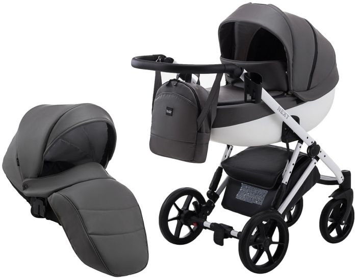 Коляска 2 в 1 Bair Next White кожа 100% 63 графит