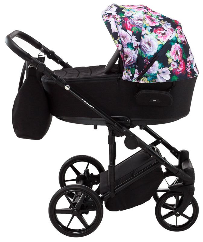 Коляска 2 в 1 Adamex Porto Light Flowers 10 чорний (різнокольорові квіти)